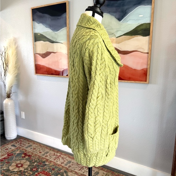 Aran Crafts Green Cable Wool Knit Sweater Cardigan - Picture 11 of 14